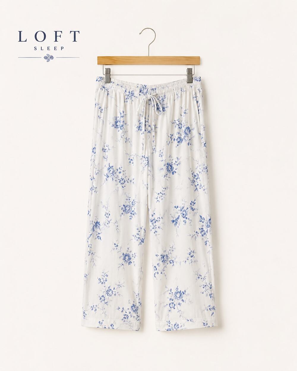 LOFT Sleep Floral Capri Pajama Pants Blue White Modal Lounge Medium
